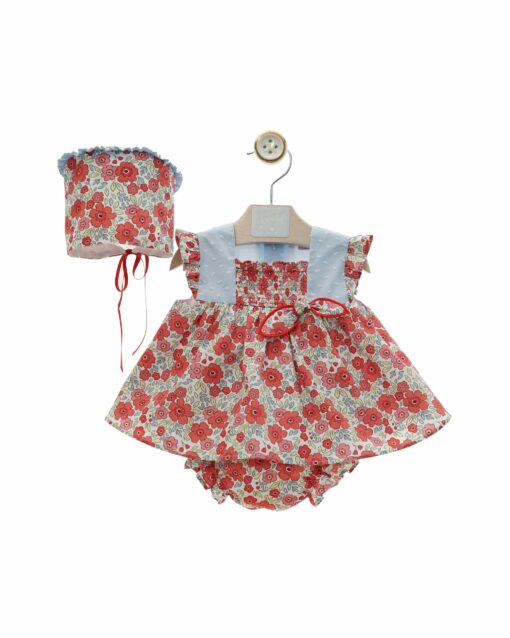 98. Yoedu Tema Gaviotas | Vestido Florido Vermelho com Touca e Tapa Fraldas - Image 2