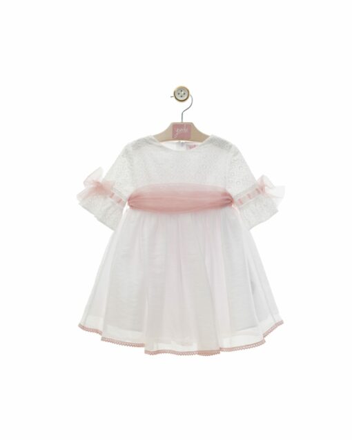 98. Yoedu Tema Brisa | Vestido Branco com Tule Rosa e Laçada Atrás - Image 2
