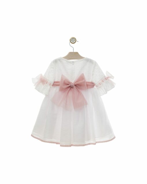 98. Yoedu Tema Brisa | Vestido Branco com Tule Azul e Laçada Atrás - Image 2