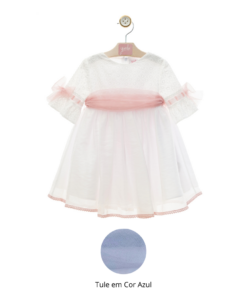 98. Yoedu Tema Brisa | Vestido Branco com Tule Azul e Laçada Atrás