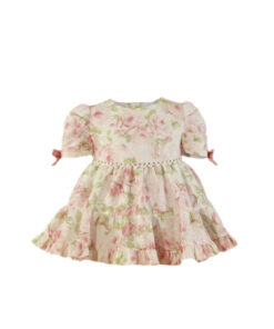 98. Miranda Tema Rosa Florido | Vestido Rosa Florido com Laços nas Mangas