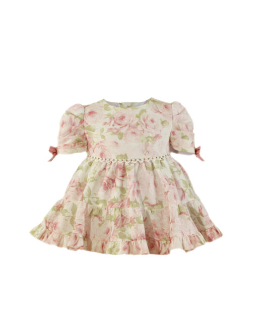 98. Miranda Tema Rosa Florido | Vestido Rosa Florido com Laços nas Mangas