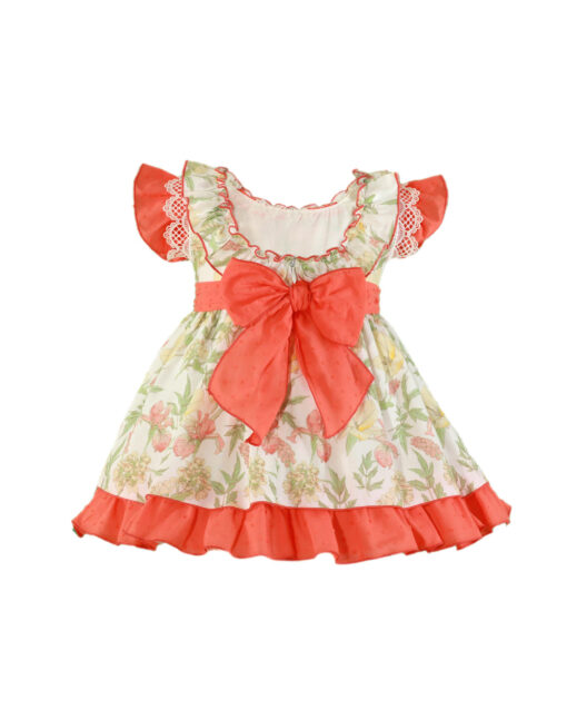 98. Miranda Tema Laranja | Vestido Laranja Florido com Folhos e Laço Atrás - Image 3
