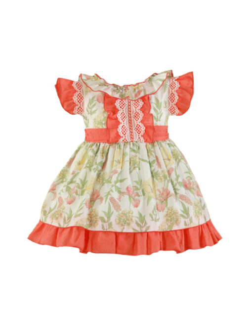 98. Miranda Tema Laranja | Vestido Laranja Florido com Folhos e Laço Atrás - Image 2