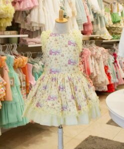 98. La Amapola Tema Elefantes | Vestido Amarelo de Cintura Descida