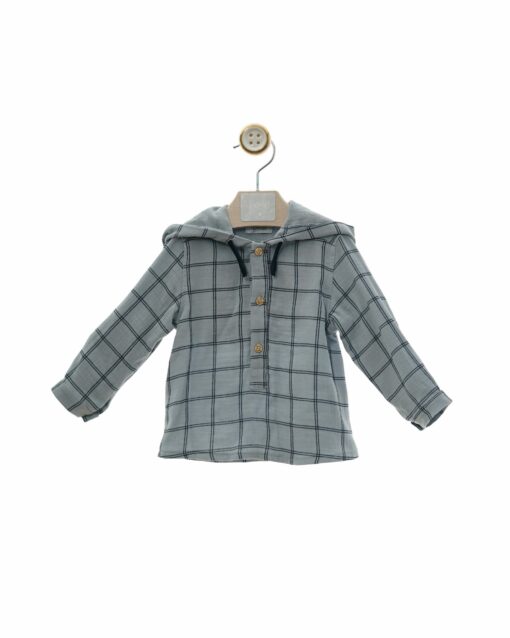 97. Yoedu Tema Acuarela | Camisa Xadrez Azul com Capuz e Calça Bombazine Azul Marinha - Image 2