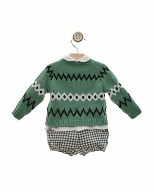 97. Yoedu Tema Grafito | Conjunto de 3 Peças, Calção Xadrez Preto, Blusa e Camisola Verde - Image 2
