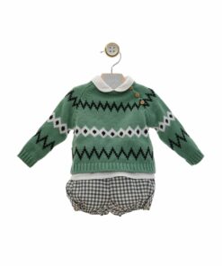 97. Yoedu Tema Grafito | Conjunto de 3 Peças, Calção Xadrez Preto, Blusa e Camisola Verde