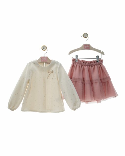 97. Yoedu Tema Luz | Conjunto de Camisola Bege e Saia de Tule Rosa - Image 3