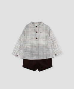 97. Foque Tema Bambu | Conjunto de Camisa Axadrezada e Calção Castanho