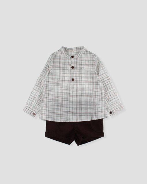 97. Foque Tema Bambu | Conjunto de Camisa Axadrezada e Calção Castanho