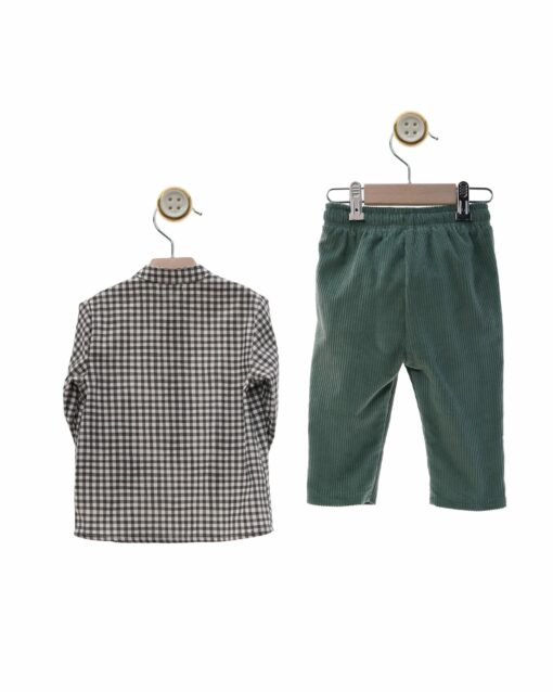 97. Yoedu Tema Grafito | Conjunto de Calça Bombazine Verde e Camisa Xadrez Preta - Image 2
