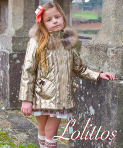 97. Lolittos Tema Terra | Casaco Acolchoado Dourado com Capuz de Pelo e Bolsos
