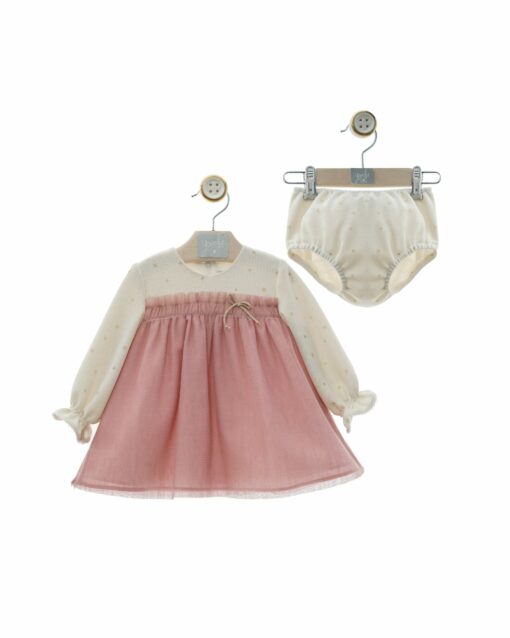 97. Yoedu Tema Luz | Vestido Bege com Tule Rosa e Tapa Fraldas - Image 3