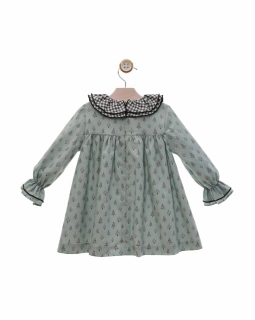 97. Yoedu Tema Grafito | Vestido Verde com Estampado de Pinheiros com Gola - Image 3