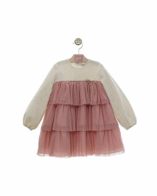97. Yoedu Tema Luz | Vestido Bege com Tule Rosa - Image 2