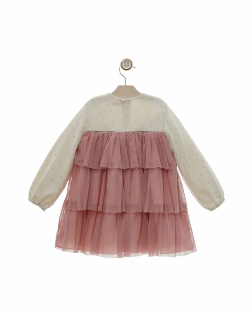 97. Yoedu Tema Luz | Vestido Bege com Tule Rosa - Image 3