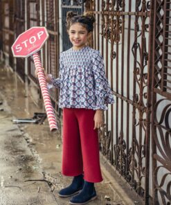 97. Yoedu Tema Color | Conjunto de Blusa Estampada e Calças Bordeaux