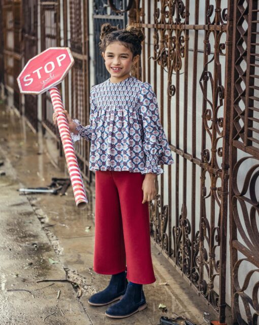 97. Yoedu Tema Color | Conjunto de Blusa Estampada e Calças Bordeaux