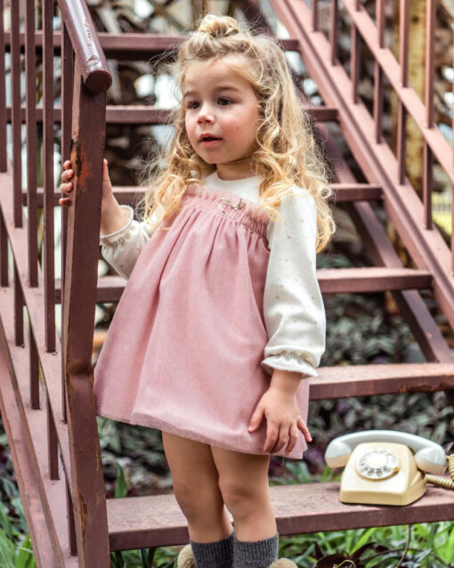 97. Yoedu Tema Luz | Vestido Bege com Tule Rosa e Tapa Fraldas - Image 2