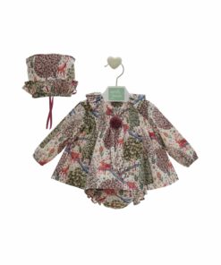 97. Marta Y Paula Coleção Hanoi | Vestido Bordeaux Estampado com Touca e Tapa Fraldas