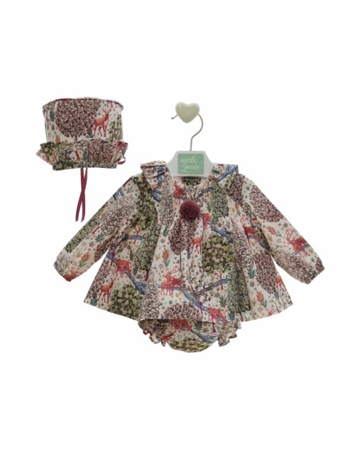 97. Marta Y Paula Coleção Hanoi | Vestido Bordeaux Estampado com Touca e Tapa Fraldas
