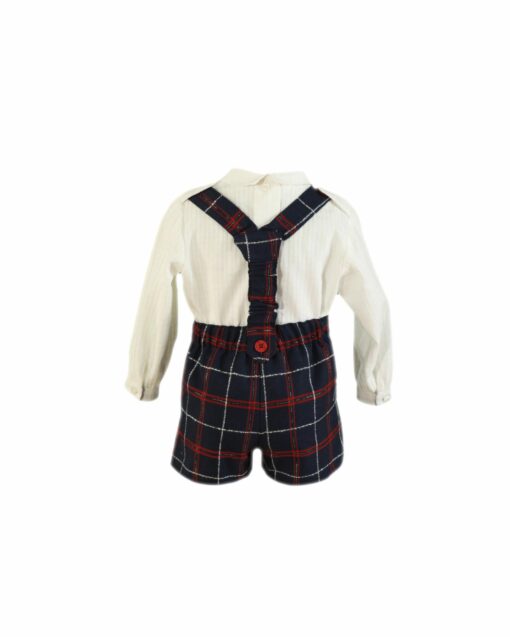 97. Miranda Tema Natal | Conjunto de Calção com Alças Azul Marinho e Vermelho Axadrezado e Camisa - Image 2