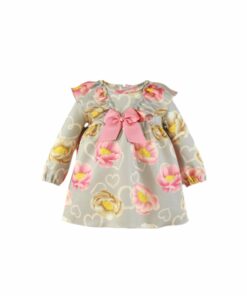 97. Miranda Tema Festa | Vestido Cinza Florido Rosa com Laço