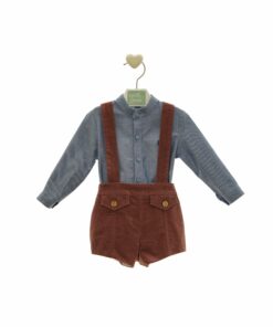 97. Marta Y Paula Coleção Hanoi | Conjunto de Calção com Alças Bordeaux e Camisa Azul