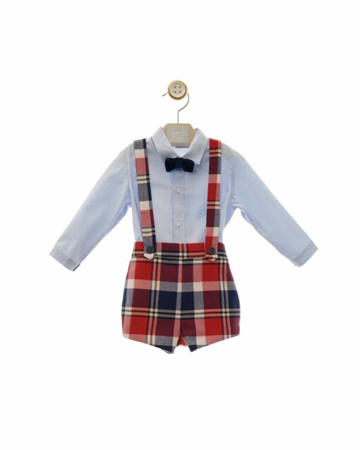 97. Yoedu Tema Arte | Conjunto de Calção com Alças Vermelho Axadrezado, Camisa e Laço - Image 2