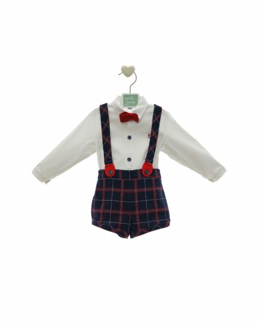 97. Marta Y Paula Coleção Damasco | Conjunto de Calção Azul Marinho Estampado com Alças, Camisa e Laço - Image 2
