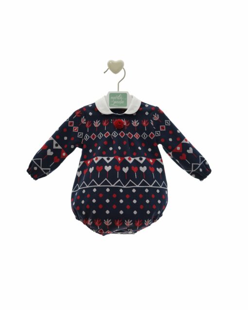 97. Marta Y Paula Coleção Damasco | Fofo Azul Marinho Estampado com Gola e Pompom