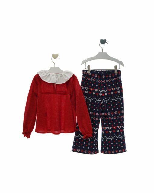 97. Marta Y Paula Coleção Damasco | Conjunto de Camisola com Gola Vermelha e Calças Azuis Marinhas Estampadas - Image 5