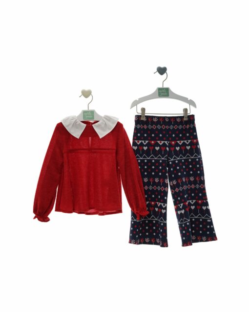 97. Marta Y Paula Coleção Damasco | Conjunto de Camisola com Gola Vermelha e Calças Azuis Marinhas Estampadas - Image 4