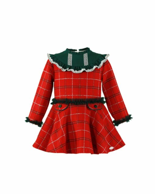 97. Miranda Tema Natal | Vestido Vermelho e Verde Axadrezado com Detalhes em Verde - Image 2