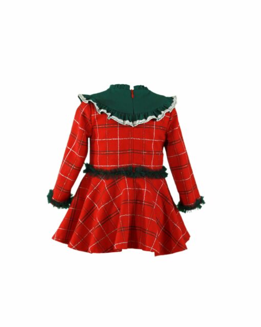 97. Miranda Tema Natal | Vestido Vermelho e Verde Axadrezado com Detalhes em Verde - Image 3
