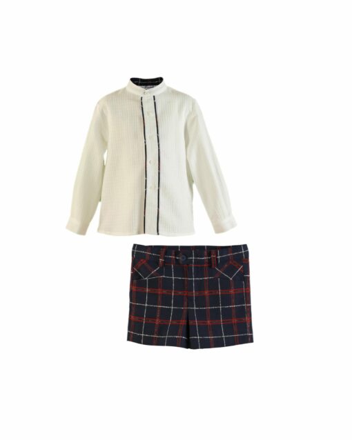 97. Miranda Tema Natal | Conjunto de Calção Azul Marinho e Vermelho Axadrezado e Camisa - Image 2