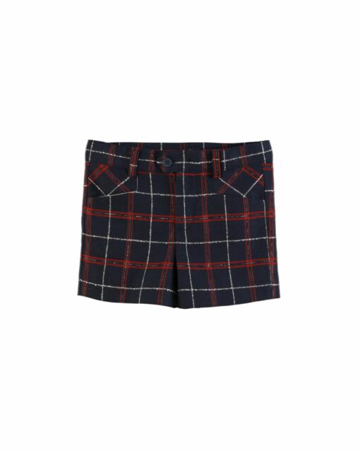 97. Miranda Tema Natal | Conjunto de Calção Azul Marinho e Vermelho Axadrezado e Camisa - Image 4