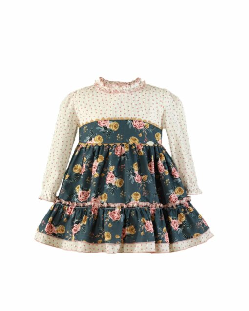 97. Miranda | Vestido Azul Florido com Estrelinhas Rosa