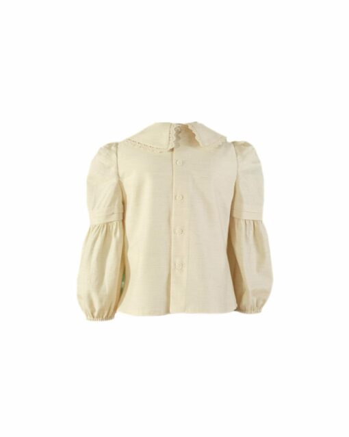 97. Miranda Tema Pata de Galo | Conjunto de Blusa Bege com Folhos e Saia-calção - Image 4