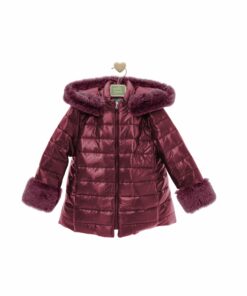 97. Marta Y Paula Coleção Hanoi | Casaco Acolchoado Bordeaux com Capuz de Pelo e Bolsos