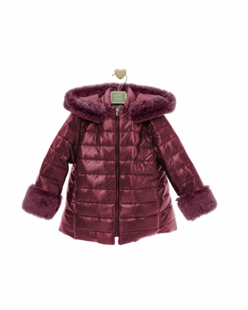 97. Marta Y Paula Coleção Hanoi | Casaco Acolchoado Bordeaux com Capuz de Pelo e Bolsos