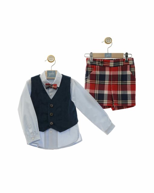 97. Yoedu Tema Arte | Conjunto de Calção com Vermelho Axadrezado, Camisa, Colete e Laço - Image 2