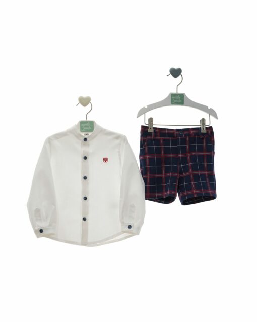 97. Marta Y Paula Coleção Damasco | Conjunto de Calção Xadrez Azul Marinho, Camisa e Camisola - Image 2