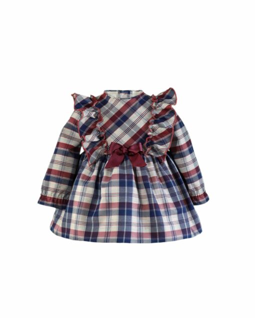 97. Miranda Tema Axadrezado Bordeaux | Vestido Xadrez Bordeaux com Folhos