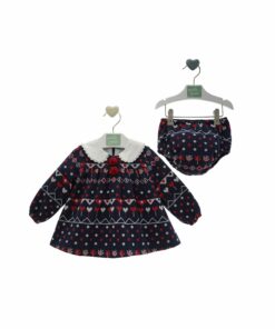 97. Marta Y Paula Coleção Damasco | Vestido Azul Marinho Estampado com Gola e Tapa Fraldas