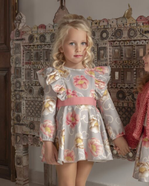 97. Miranda Tema Festa | Vestido Cinza Florido Rosa