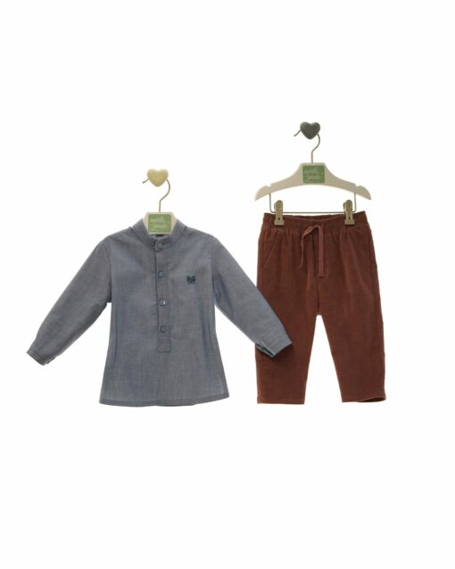 97. Marta Y Paula Coleção Hanoi | Conjunto de Calças Bordeaux e Camisa Azul - Image 2