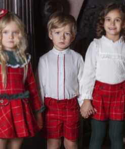 97. Miranda Tema Natal | Conjunto de Calção Vermelho e Verde Axadrezado e Camisa