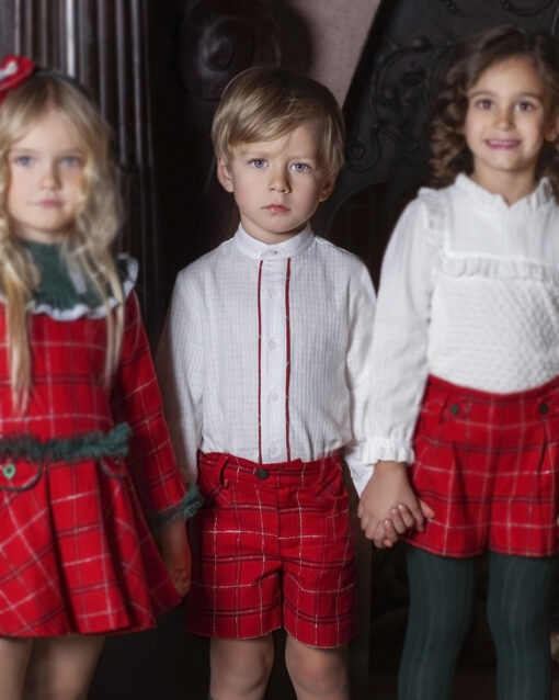 97. Miranda Tema Natal | Conjunto de Calção Vermelho e Verde Axadrezado e Camisa